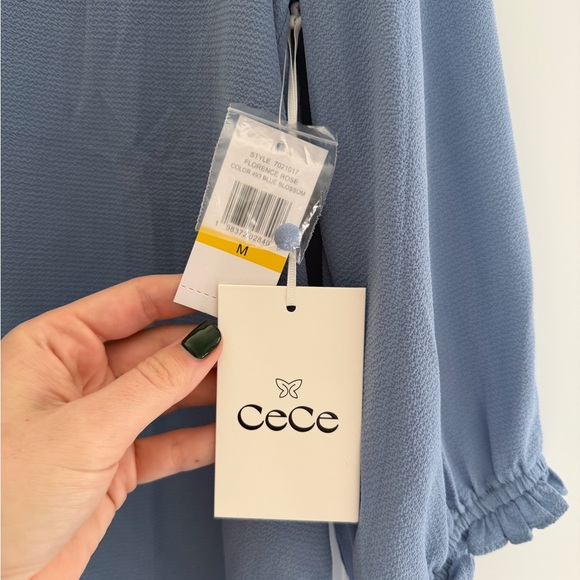 CeCe Blue Ruffle Button-Up Blouse - Picture 3 of 6